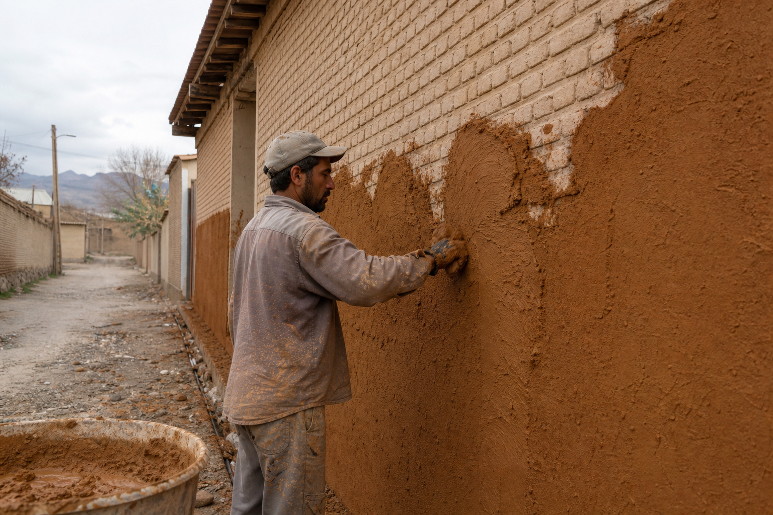 فرایند دستی اجرای کاهگل تبریز با پوشش نانو ضد آب روی دیوار