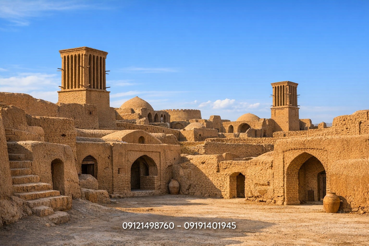 این تصویر، نمایی از بافت سنتی و قدیمی شهر میبد را نشان می‌دهد که خانه‌ها و بناهای آن با کاهگل پوشیده شده‌اند. کوچه پس‌کوچه‌های باریک و معماری خشتی، حس نوستالژیک و اصالت منطقه را منتقل می‌کند. تلالو نور بر روی سطوح کاهگلی، گرما و زیبایی خاصی به فضا بخشیده است. این نوع فضاها، برای پروژه‌هایی که به دنبال احیای معماری سنتی هستند، بسیار الهام‌بخش است.